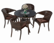 Обеденная группа БРУКЛИН коричневая на 4 персоны со столом D90 из искусственного ротанга